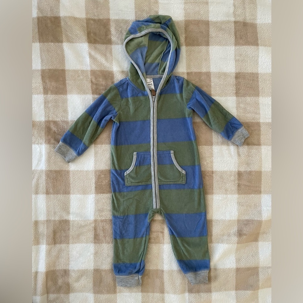 Carters Fleece Green and Blue Striped One Piece